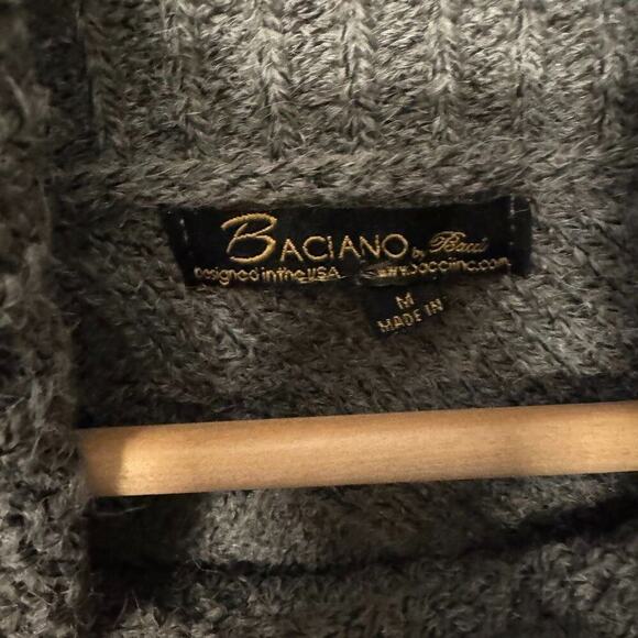 Gray Sweater Poncho With Cowl Neck & Fringe - Picture 7 of 7